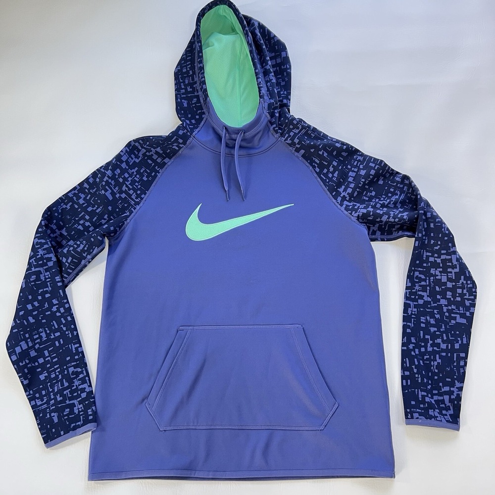 Nike Dri Fit Hoodie Purple‎ Green Swoosh Womens Size M Pullover Sweatshirt
